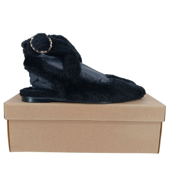 Free People Shearling Parisa Point Flats Size 7 Black New In Box - Picture 2 of 13